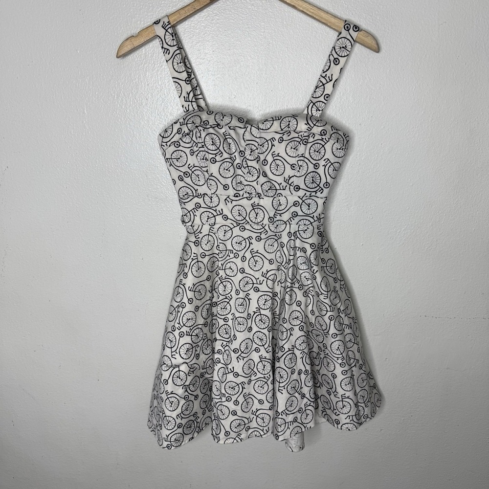 Ixia Retro Bicycle Print Novelty Strapless Dress Bike Twee Women's Small